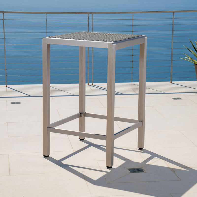 Outdoor 43" Aluminum Bar Table With Rattan Table Top - Gray