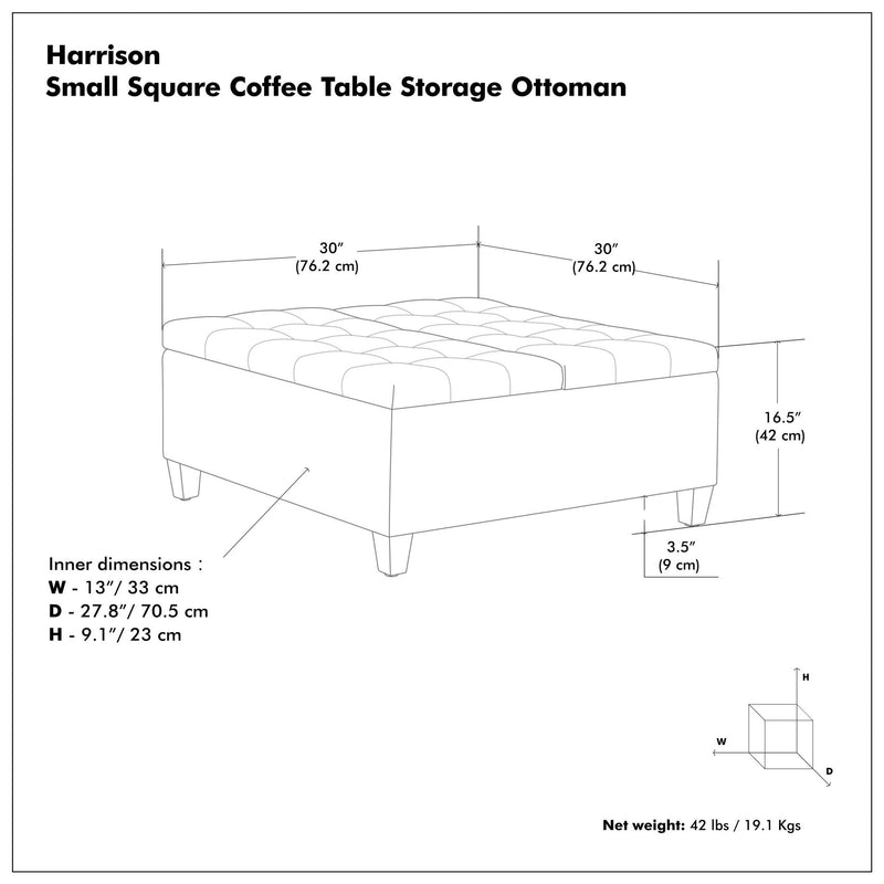 Harrison - Small Square Coffee Table Storage Ottoman - Gray