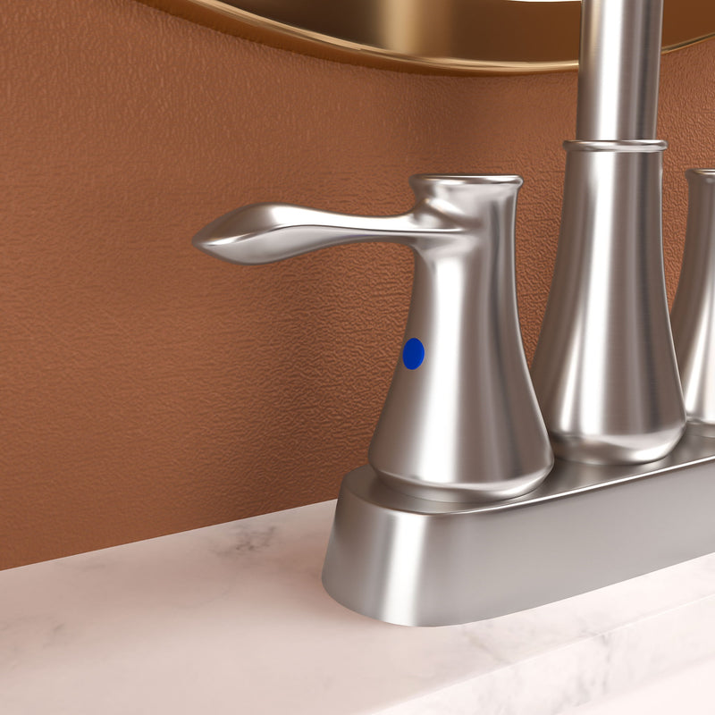 4" Centerset Bathroom Faucet With Pop Up Drain And Water Supply Lines - Brushed Nickel