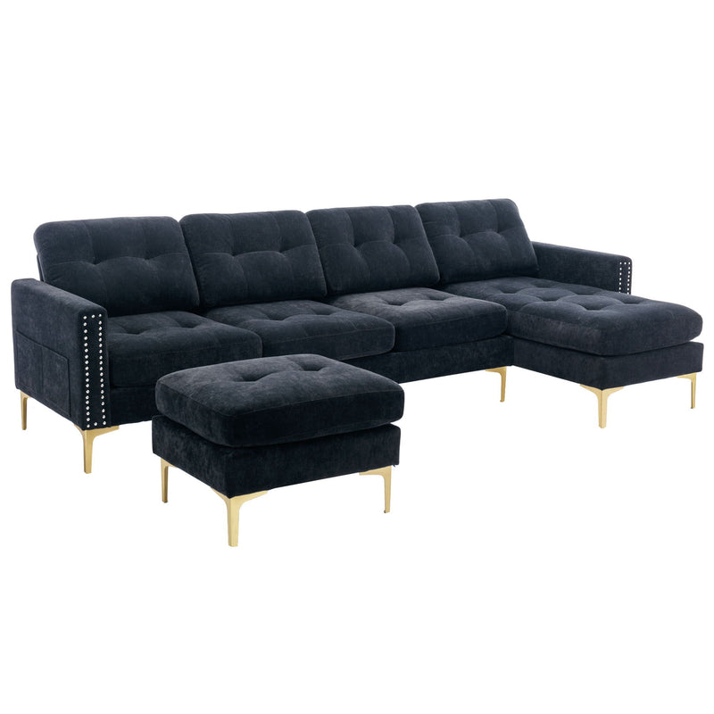 Modern L - Shape Convertible Sectional Sofa With Movable Ottoman
