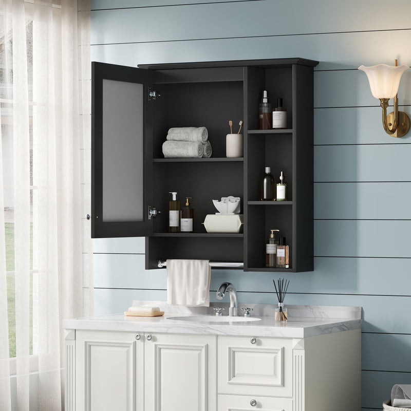 Modern 3 In 1 Bathroom Mirror Cabinet With Adjustable Shelf & Towel Bar