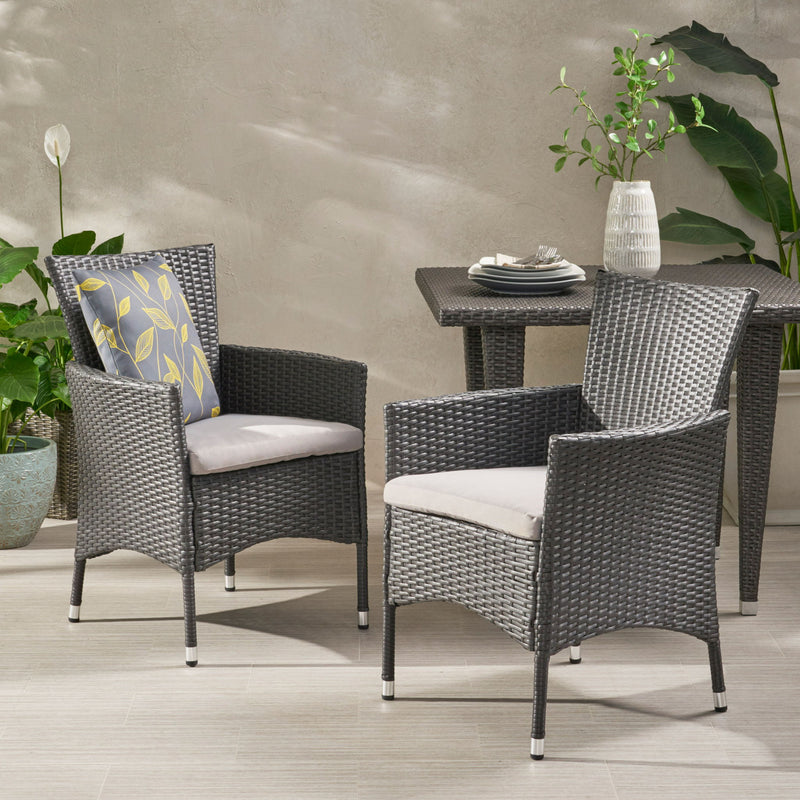 Dimensional Outdoor Dining Chair With Cushion Seat And Iron Frame (Set of 2)