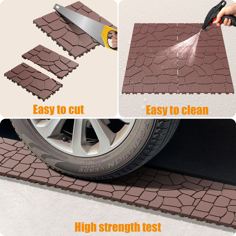 Stone Texture Interlocking Patio Deck Tiles, 44 Pieces
