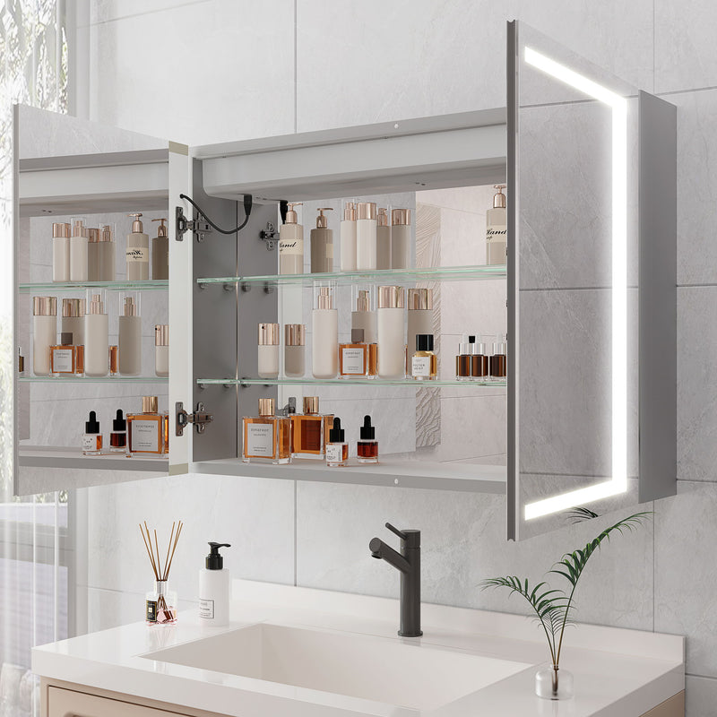 Medicine Cabinet With LED Vanity Mirror, Anti-Fog, Waterproof, Dimmable With Touch Switch