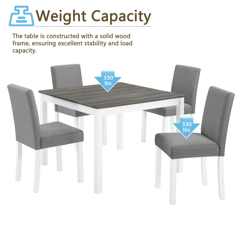 5 Piece Dining Table Set With 4 Chairs For Kitchen - Gray / White
