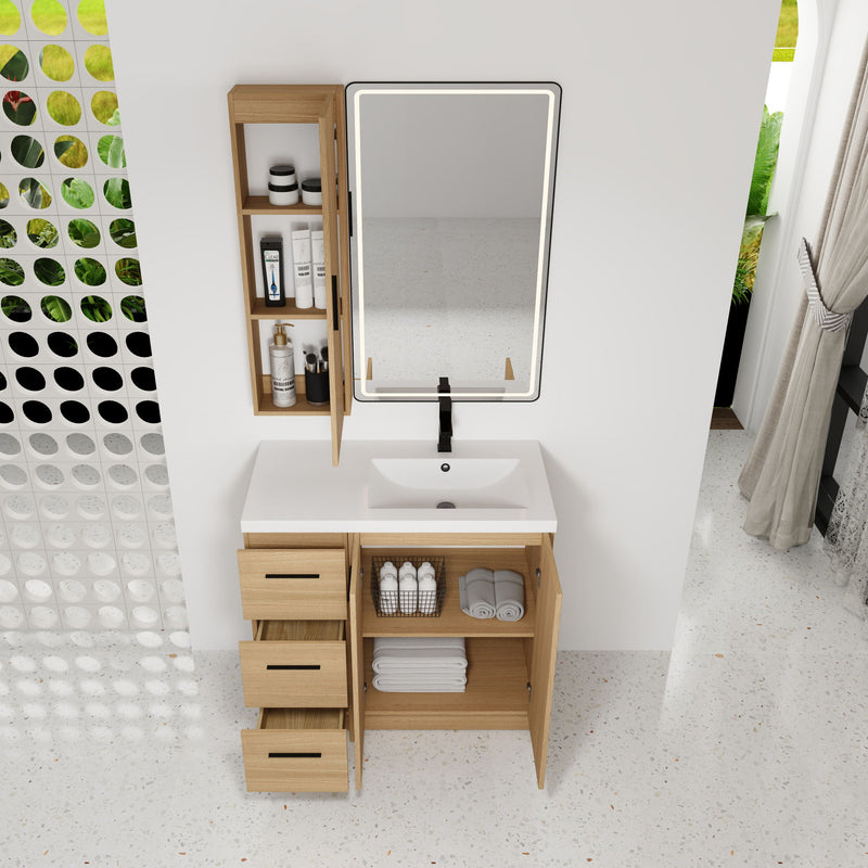 Freestanding Bathroom Vanity Set With Tall Linen Cabinet, 3 Drawers And Large Storage, Single Sink