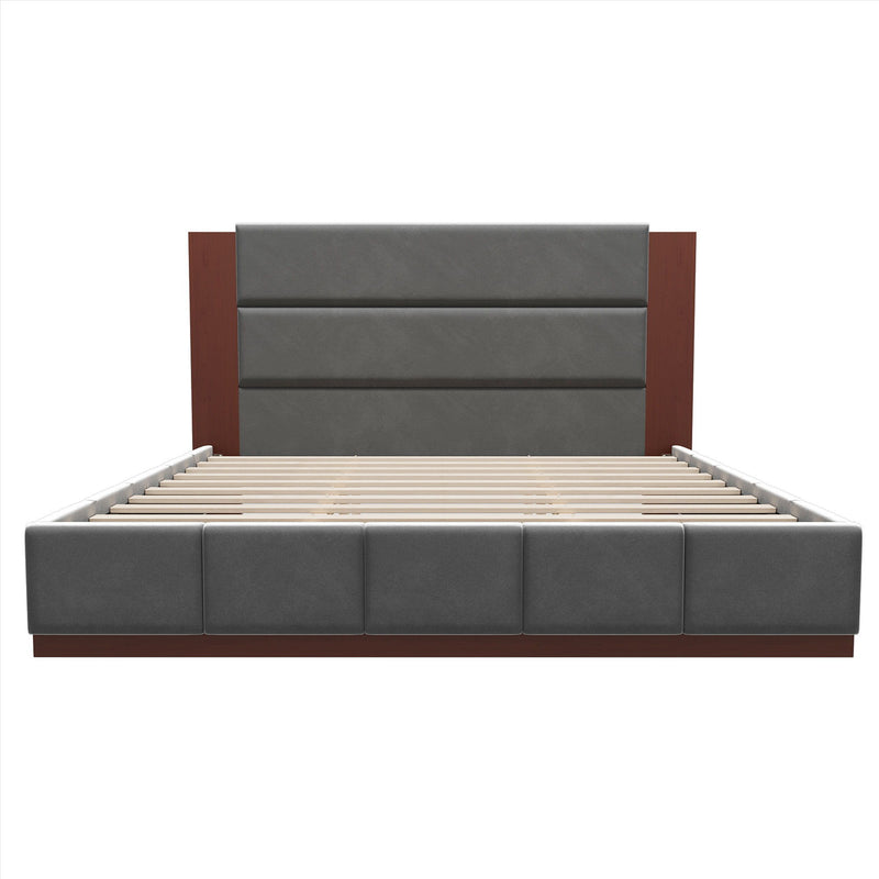 Modern Upholstered Platform Bed With Extended Headboard
