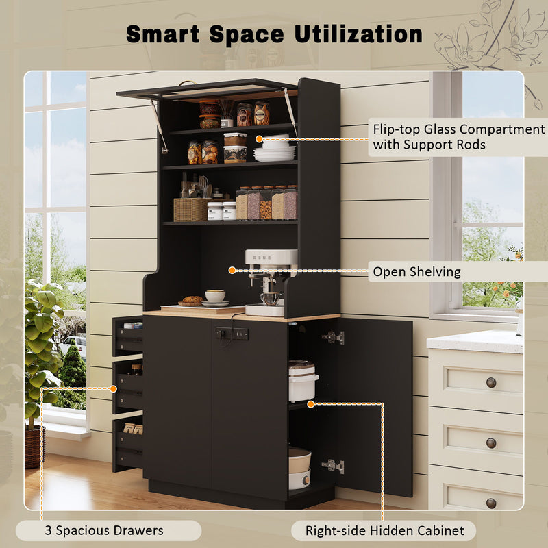 Pantry Cabinet With Hydraulic Flip Top And USB Charging Port
