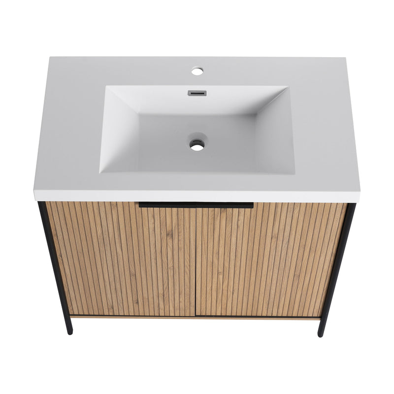 Modern Freestanding Bathroom Vanity With Resin Sink & Soft Close Cabinet Doors