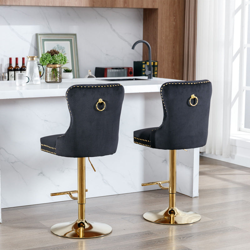 Thick Swivel Barstools Adjusatble Seat Height From 25-33", Modern Upholstered Bar Stools With Backs Comfortable Tufted For Home Pub And Kitchen Island (Set of 2)