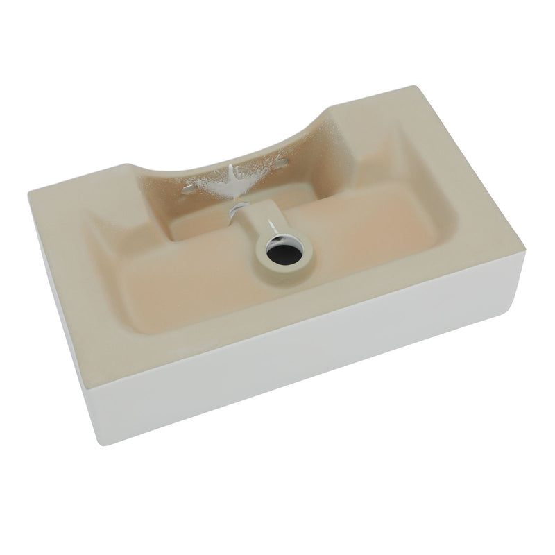 Modern Ceramic Rectangular Wall Mounted Bathroom Sink With Faucet Hole & Overflow