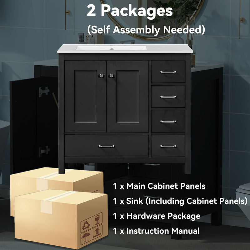 Bathroom Vanity With Sink Combo, 2 Soft Close Doors And 5 Drawers