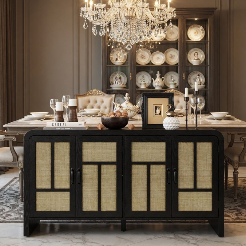Sideboard Buffet Cabinet With 4 Doors & Adjustable Shelves - Black