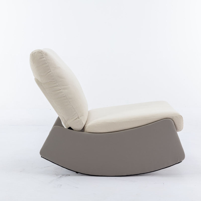 Modern Rocking Chair Recliner, Comfy Rocker Nursery Chair With Footrest, Accent Reading Chair, Upholstered Lounge Chair For Relaxing, Resting, Soft Padded Rocker For Indoor Living Room Bedroom - Gray / Beige