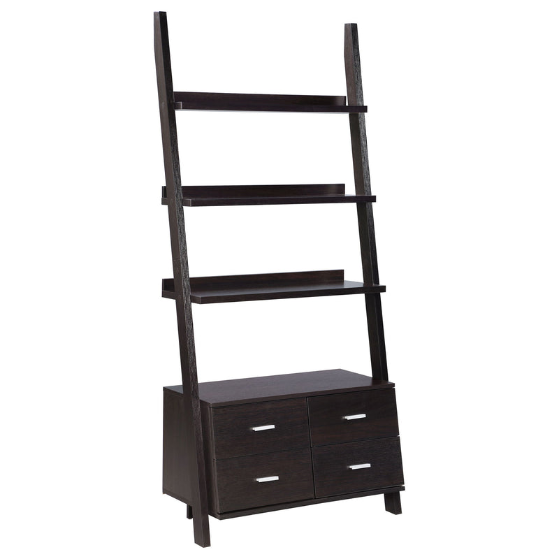 Shasta - 5 Shelf Ladder Bookshelf With Drawers - Cappuccino