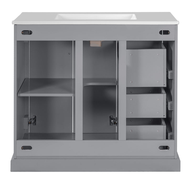 Bathroom Vanity With Sink, Soft Close Doors, Adjustable Shelf & 3 Drawers