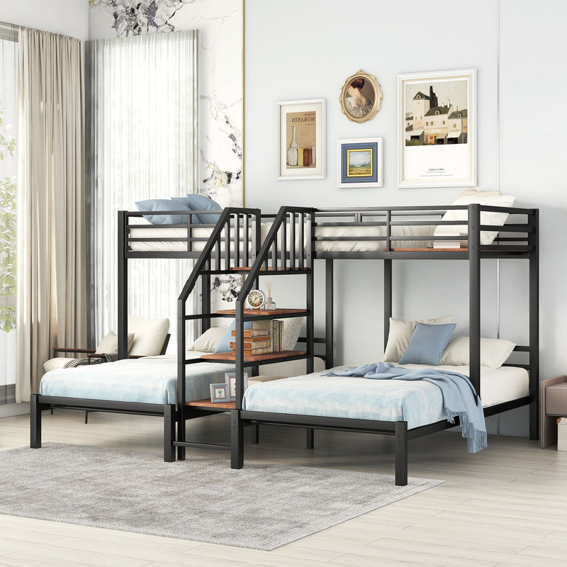Metal Bunk Bed With Storage Shelves Staircase