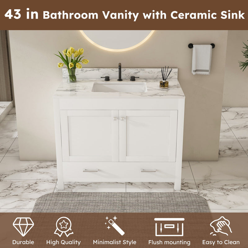 43" Bathroom Vanity Multi Functional Cabinet - White