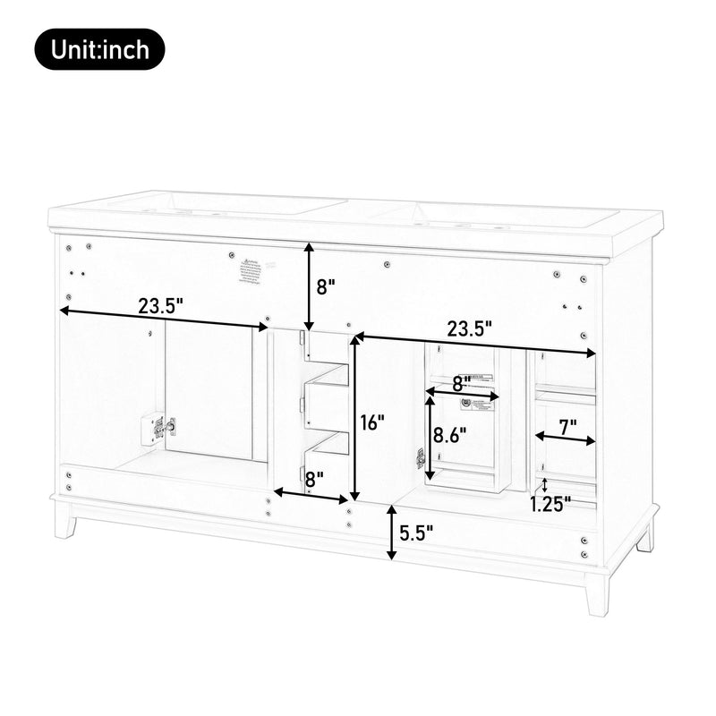 Bathroom Vanity With Double Sinks, 3 Drawers & 4 Doors, Soft Close, All Open Back Design - White