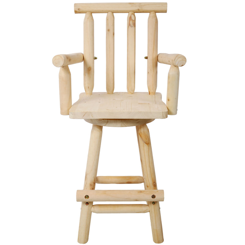 Rustic Bar Stool, Fir Wood Construction, Wide Armrest