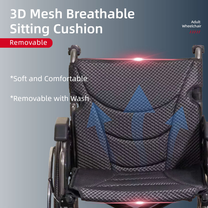 Lightweight Wheelchair Foldable For Adults, Manual Transport Chair With Double Brakes