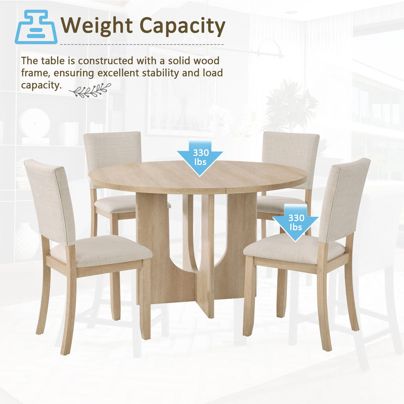 Round Dining Set With 4 Upholstered Dining Chairs