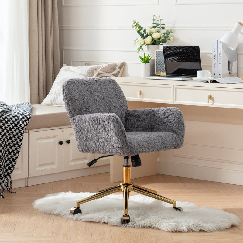 Office Chair, Artificial Rabbit Hair Home Office Chair With Metal Base, Adjustable Desk Chair Swivel Office Chair, Vanity Chair