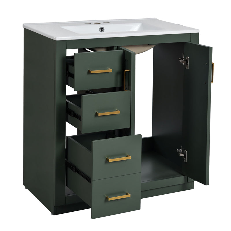 Ceramic Sink Combo, Freestanding Vanity Set With 3 Drawers & Soft Closing Doors