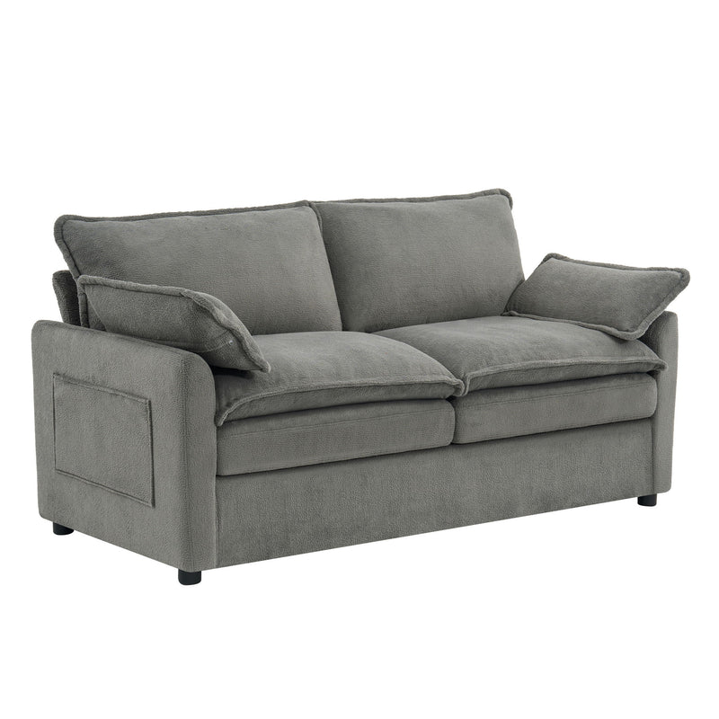 Modern Loveseat Sofa, Upholstered Couch With Side Storage Pockets