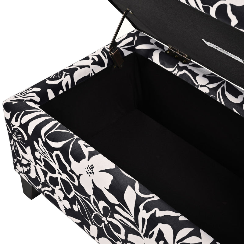 Luxury Storage Ottoman With Floral Patterned Fabric, Soft-Close Hinges, Multi Functional