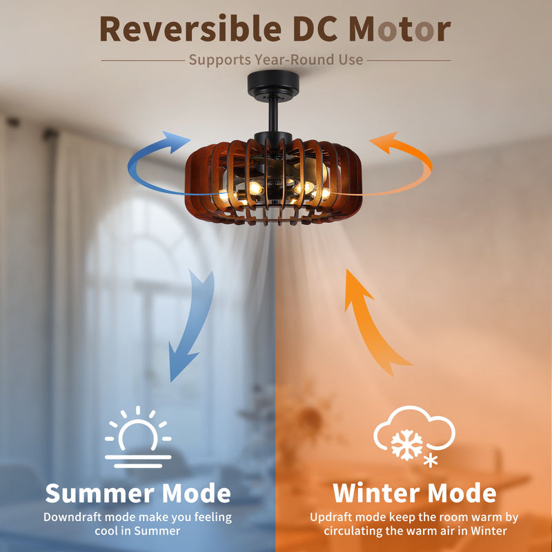 Ceiling Fan, Fandelier With 6 E12 Sockets, Reversible DC Motor, 6 Speeds, Remote Control, Adjustable Hanging - Black / Brown
