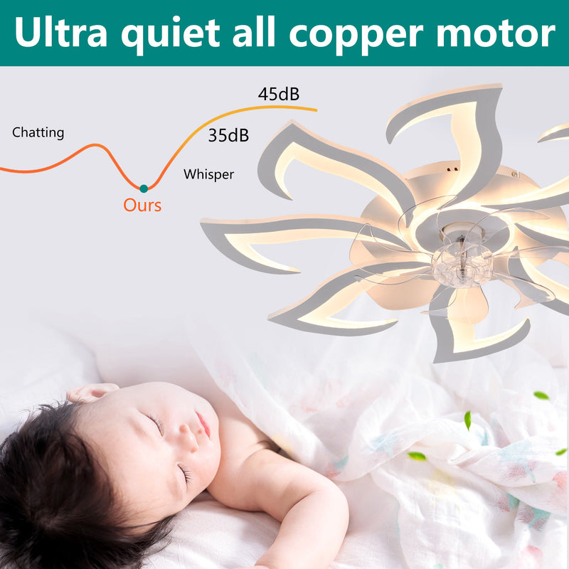 Flower Ceiling Fan With Remote Controlled LED Light, Flush Mount DC Motor Fan