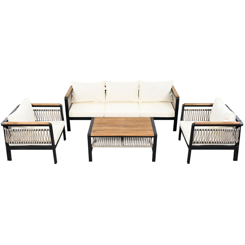 4 Pieces Outdoor Sectional Sofa Set 5 Person Patio Seating Group Outdoor Conversation Set With Cushions And A Coffee Table For Patios