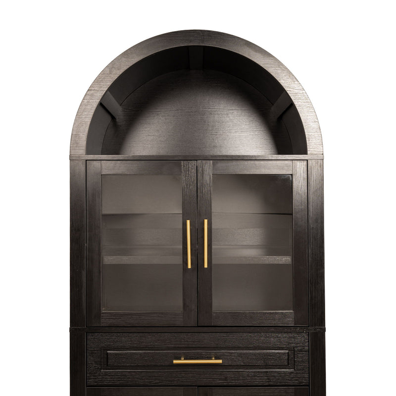Arched Kitchen Pantry Cabinet With Adjustable Shelves & Barn Door Design
