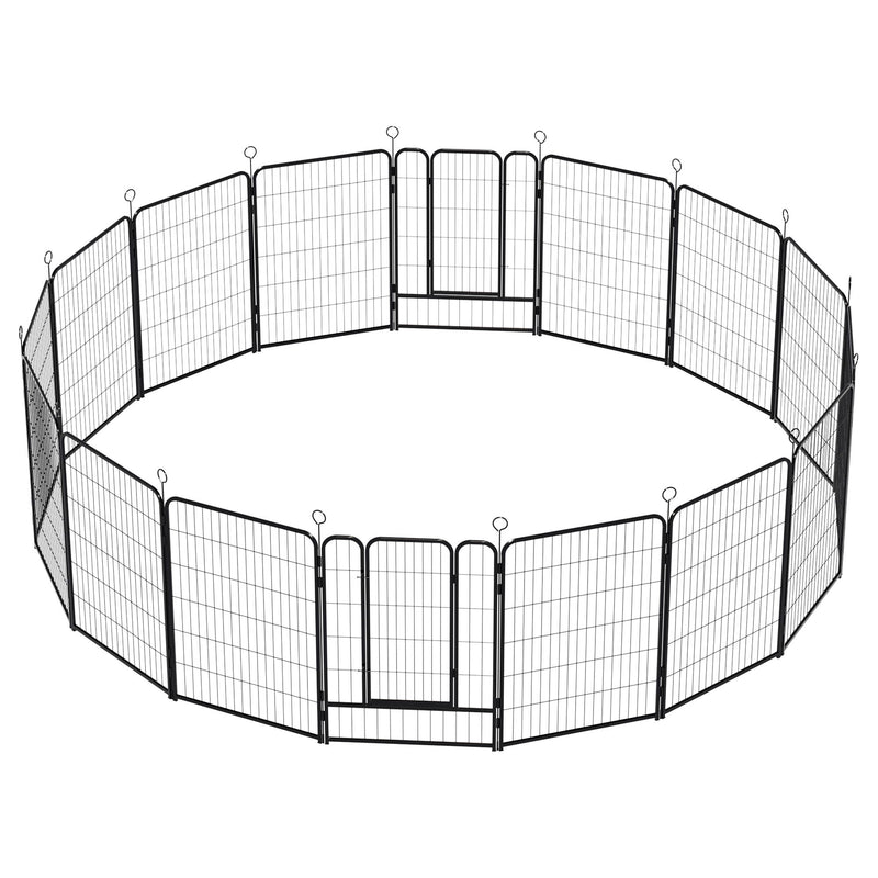 Dog Playpen, 16 Panels Pet Exercise Pen Indoor / Outdoor Fence With Anti Skid Base - Black