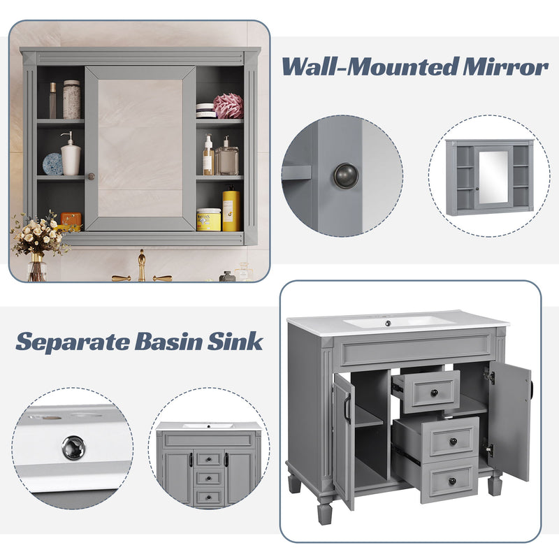 Bathroom Vanity With Top Sink, Mirror Cabinet, 2 Soft Closing Doors & 2 Drawers