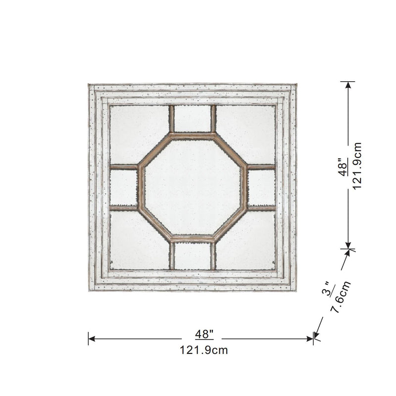 Antique Style Decorative Square Wall Mirror With Mirrored Frame, Wall Decor For Living Room Entryway, Console Lean Against Wall - Silver
