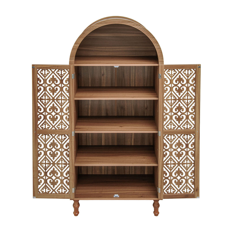 Tall Kitchen Pantry Cabinet With Hollow Carved Doors Adjustable Shelves Versatile Storage Cabinet For Kitchen - Walnut
