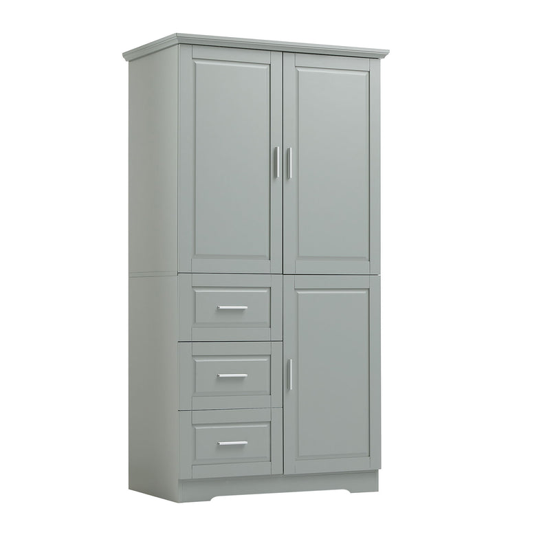 Tall And Wide Storage Cabinet With Doors For Bathroom Or Office, 3 Drawers - Gray