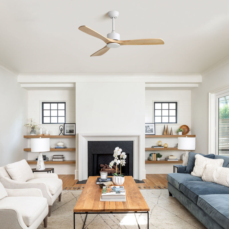 42" Ceiling Fan With No Light, Reversible DC Motor, 2 Downrods (12.5Cm / 25Cm) For Bedroom & Living Room - White