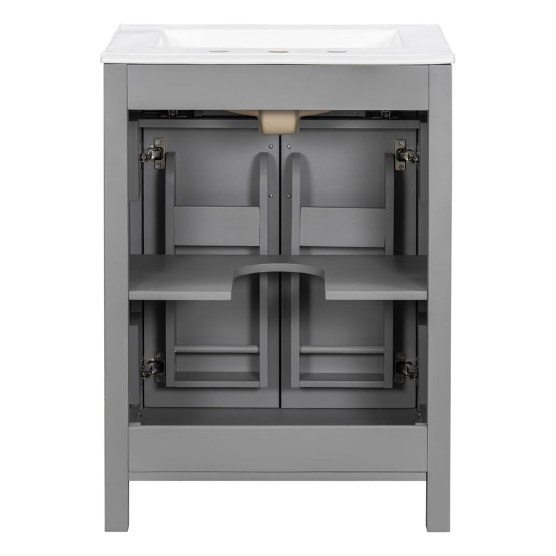 Bathroom Vanity With Ceramic Sink, Soft Close Doors, Flip Drawer, Double Layer Door Shelves