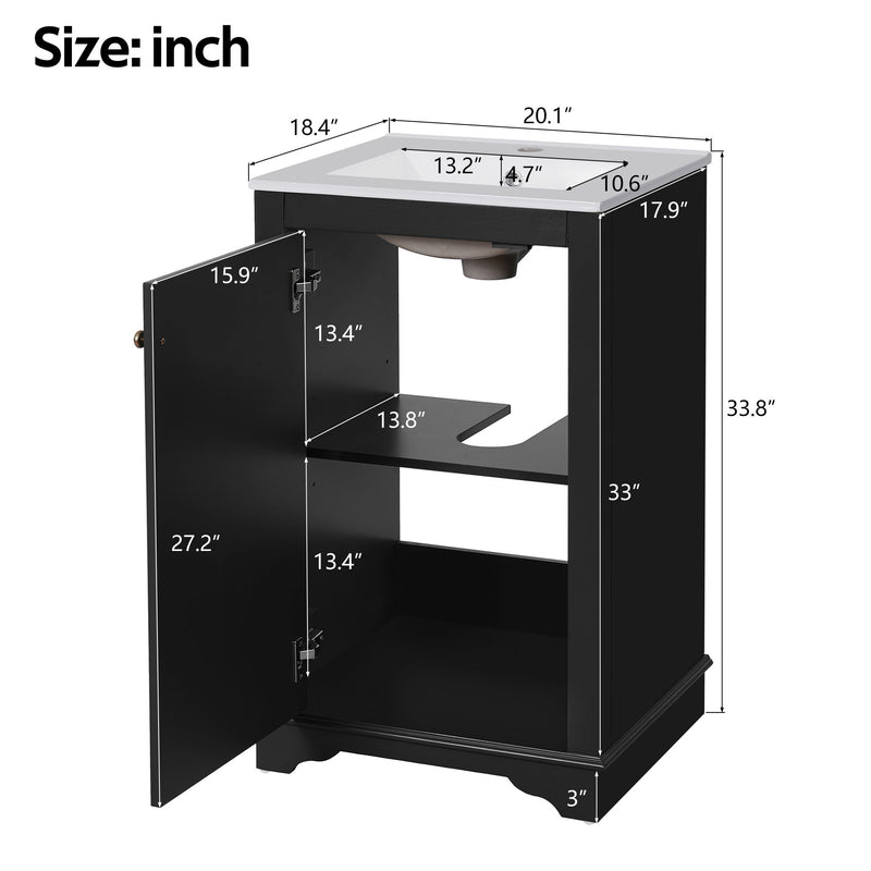 Bathroom Vanity With Sink, Freestanding Single Cabinet Set, Soft Close Door, Adjustable Shelf