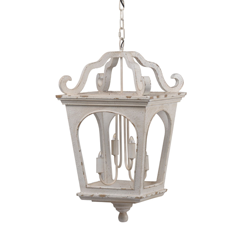 4 Light Wood Chandelier, Hanging Light Fixture With Adjustable Chain For Kitchen, Bulb Not Included - Cream White