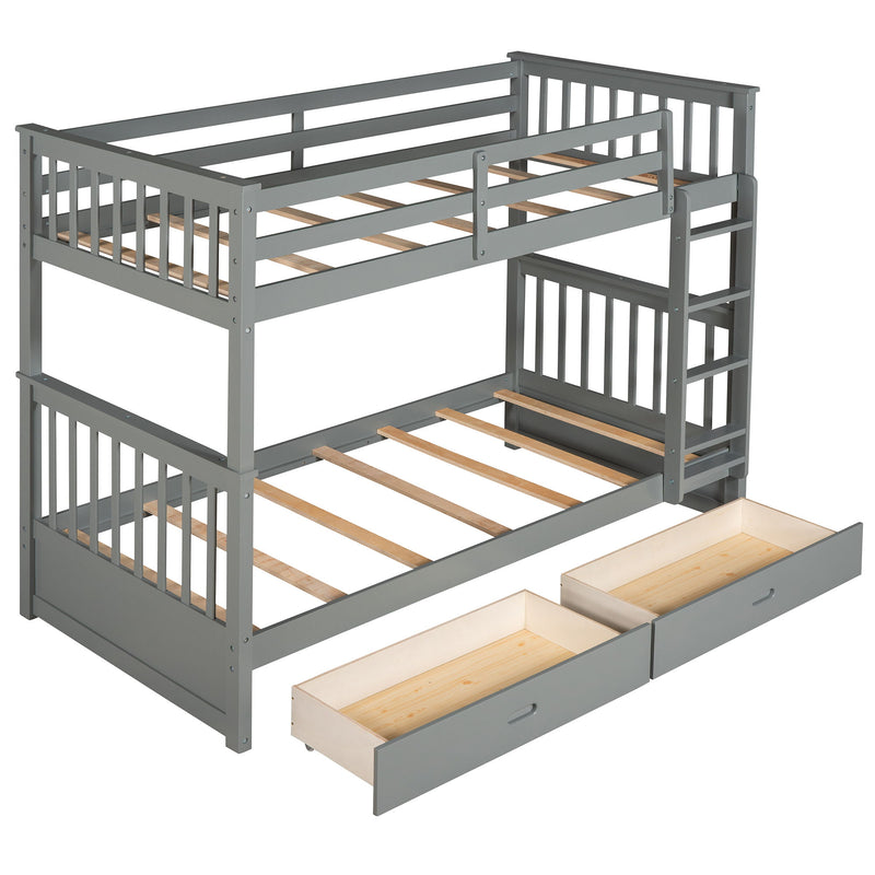 Bunk Bed With Ladders And 2 Storage Drawers
