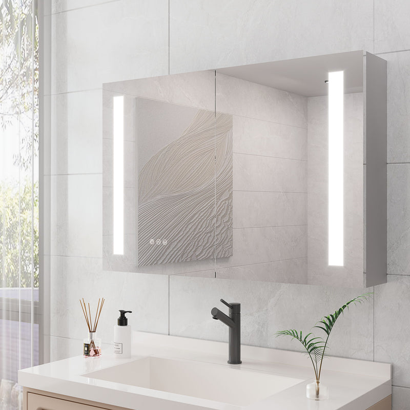 LED Medicine Cabinet With Mirror, Double Door With Defogger, Dimmer, Surface Mount