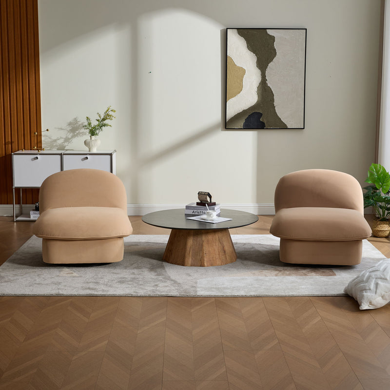 Pumpkin Shaped Swivel Accent Chair, 360 Degree Rotation For Living Room