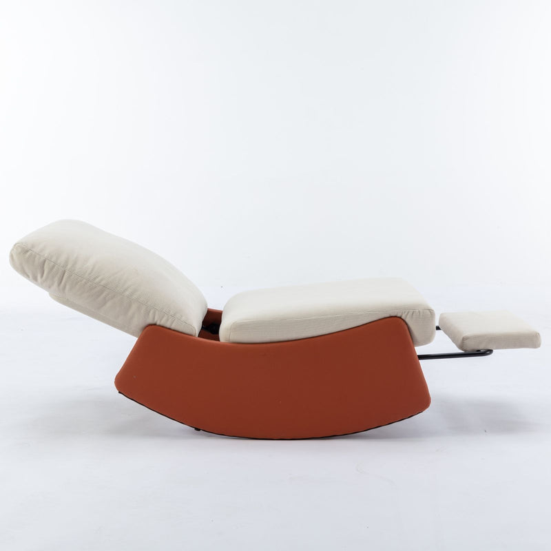 Modern Rocking Chair Recliner, Comfy Rocker Nursery Chair With Footrest, Accent Reading Chair, Upholstered Lounge Chair For Relaxing, Resting, Soft Padded Rocker For Indoor Living Room Bedroom - Orange