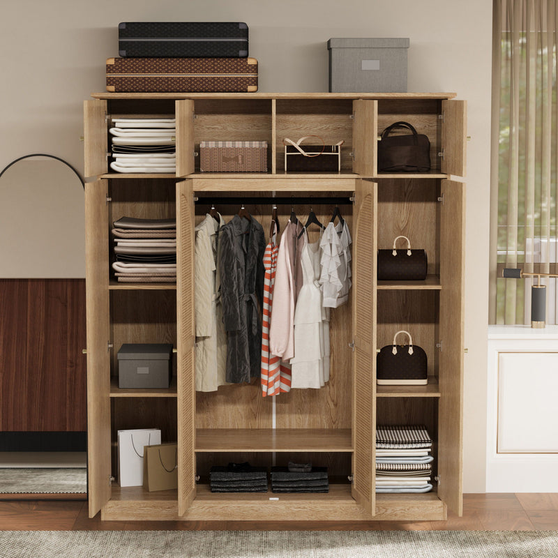 8 Door Armoire Wardrobe With Adjustable Shelves And Hanging Rod