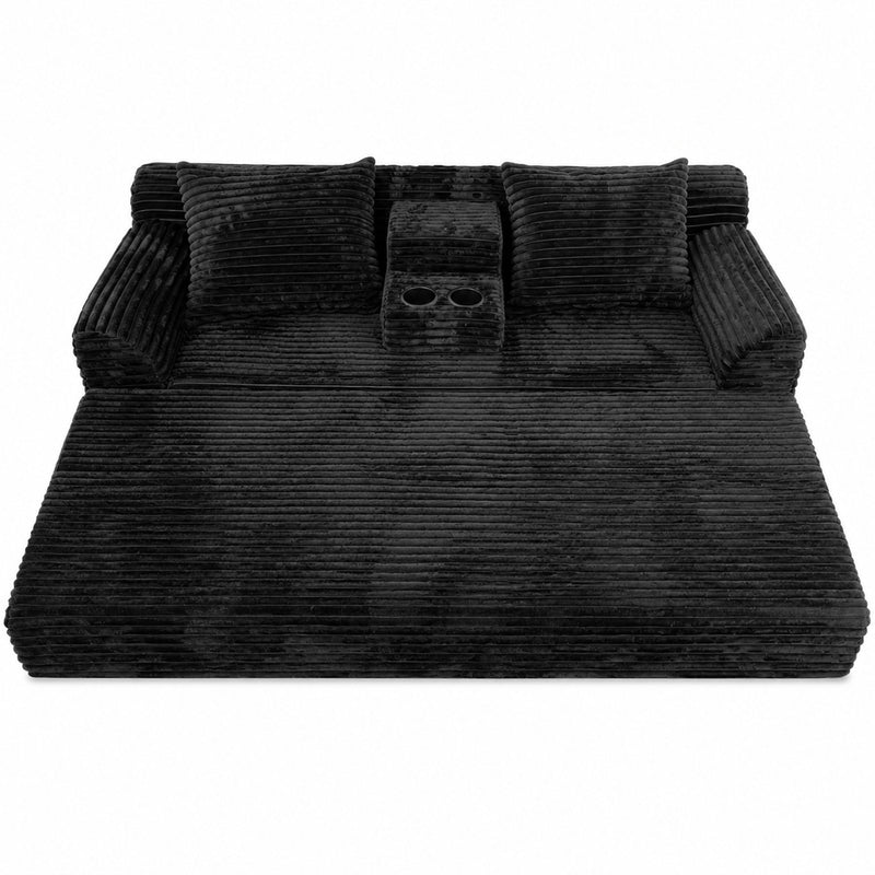 Soft Striped Convertible Sofa Bed, Dual Use Lounge Couch With Cup Holders And Pillows