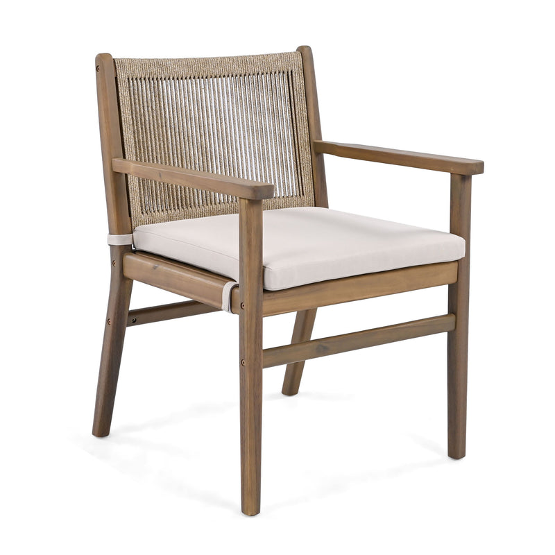 Outdoor Acacia Wood Patio Dining Armchair (Set of 2)